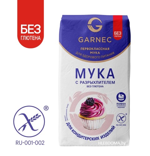 Мука с разрыхлителем без глютена "Гарнец", 600г.